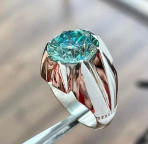 Anillo de moissanita de 10 quilates de plata de ley 925 hecho a mano para hombre, anillo de moissanita - Imagen 1 de 3