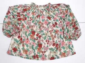 NEW NWT GIRLS CREWCUTS RED PINK GREEN GOLD TUNIC TOP BLOUSE FLORAL SHIRT  XS 4 5 - Picture 1 of 2