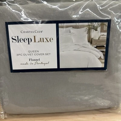 Franela de algodón portugués Charter Club Sleep Luxe 3 piezas Juego de funda nórdica F/Q🏭 Foto 1 de 3