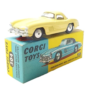 Corgi Toys England 1:48 MERCEDES-BENZ 300 SL ROADSTER #304 ALL Yellow C-9 MIB`59 - Picture 1 of 10