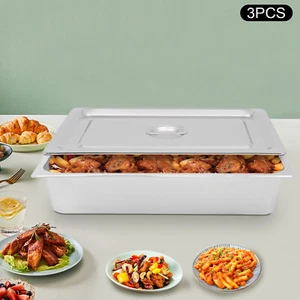 3PCS Steam Table Pans with Lid Stainless Steel Steam Table Pans Steam Table Pan - Picture 1 of 18