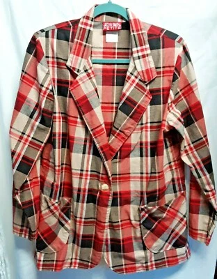 Blazer de colección Jaclyn Smith Petite para mujer almohadillas para el hombro a cuadros rojo negro tostado Foto 1 de 3