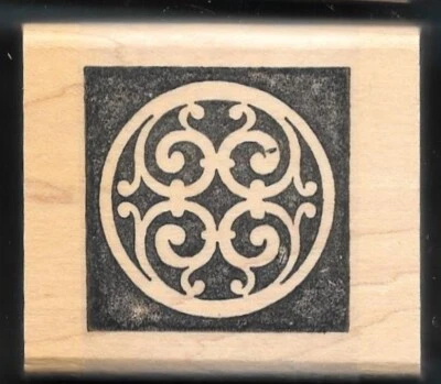 SWIRL PAISLEY DESIGN CIRCLE & SQUARE FRAME wood mount CRAFT Hobby RUBBER STAMP - Image 1 of 2