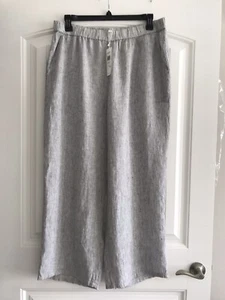 NWT EILEEN FISHER 100% ORGANIC LINEN STRIPED CRINKLE ANKLE WIDE PANTS SZ L/G - Picture 1 of 9
