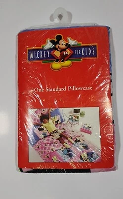 Vtg Disney Mickey Mouse For Kids Standard Pillowcase 20" X 26" NEW USA Made  - Image 1 of 3