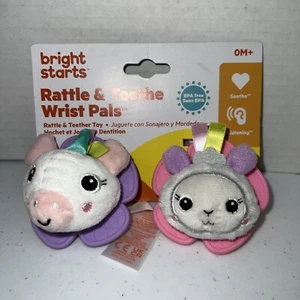 Bright Starts Rattle & Teether Wrist Pals Toy - Unicorn & Llama Flower NWT - Picture 1 of 4