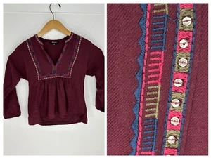 Madewell Aztec Embroidered Shirt Size XXS Boheme Popover Peasant Top Burgundy - Bild 1 von 10