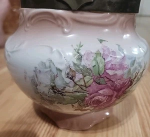 Antique English Biscuit Jar with Handles Pink Floral Decorative Bowl, Stamped - Picture 1 of 20