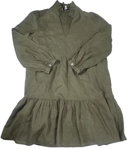 Biesen Leinen Palmerston Kleid Gr. S grün A-Linie Rüschen Mock V-Ausschnitt Schnitt - Bild 1 von 23