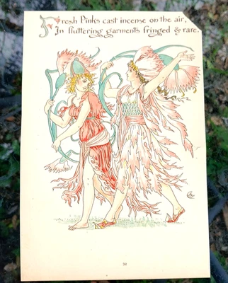 Flora's Feast 1902 Original Art Nouveau Antiguo Color Impresión Hada Fantasía Foto 1 de 2