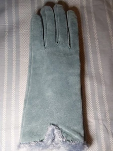 Nuevos guantes de gamuza de cuero azul para mujer talla mediana - Imagen 1 de 5