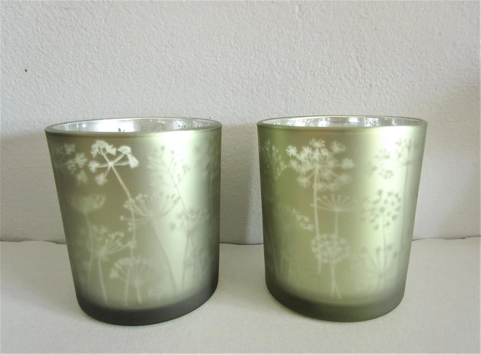 Windlicht Gals 2er Set Motiv: Dolden Blumen grün - Teelichtgläser modernes Dekor - Bild 1 von 1