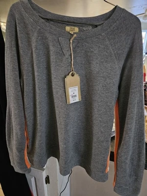 NUEVO CON ETIQUETAS Sudadera Pullover Gris True Craft Belk M Coral Blanco Rayas Laterales Foto 1 de 4