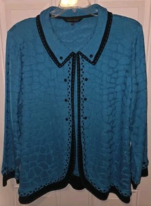 Womens Ming Wang Cardigan 3X Plus Size Blue Sweater Top - Picture 1 of 10