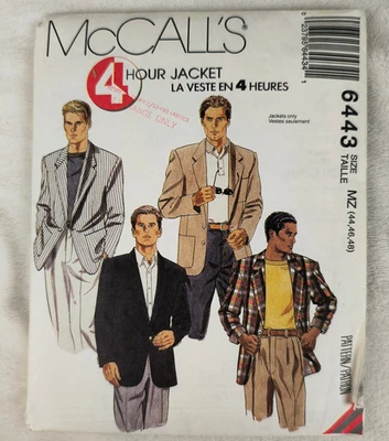 VTG 90s McCall's Pattern 6443 Men's Jacket Blazer Sport Coat 44 46 48 Uncut - Image 1 of 3
