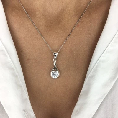 Silverly Collana E Ciondolo Argento 925 Zirconia Cubico Goccia 46 cm - Immagine 1 di 4