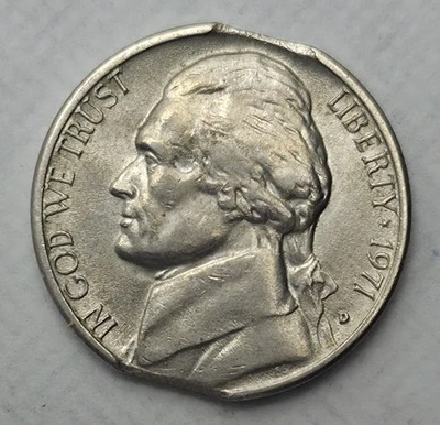 1971 D 5c Jefferson Nickel BU Error Coin Double Clipped Planchette Nice Steps - Image 1 of 2