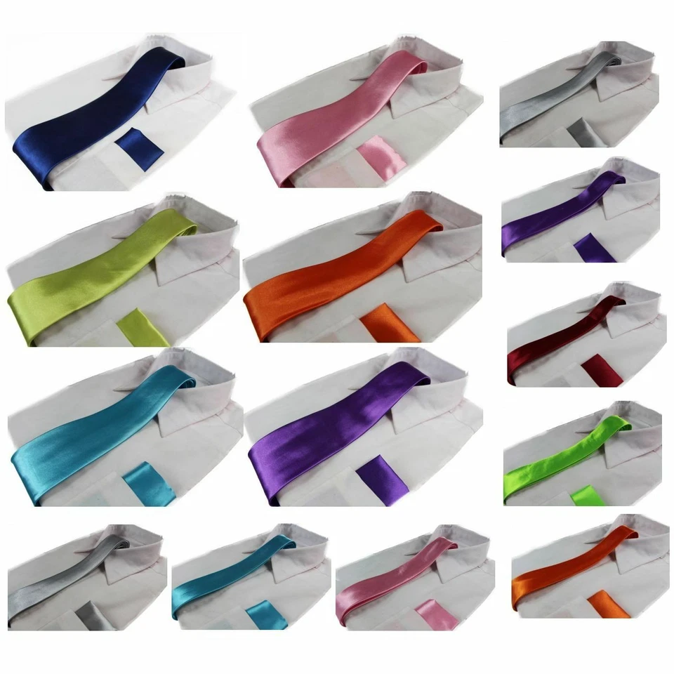 Mens Matching Tie Set: Classic Skinny Thin Necktie & Pocket Square Hanky Wedding - image 1 of 1