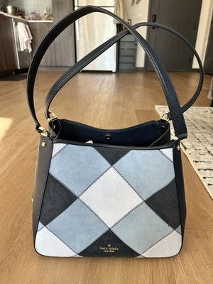 Bolso de Hombro Kate Spade New York Patchwork Gamuza Azul Nuevo con Etiquetas $479 Foto 1 de 4