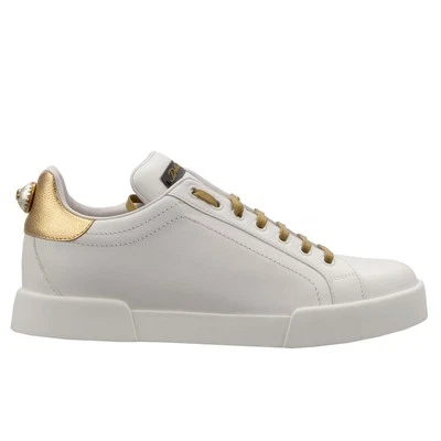 DOLCE & GABBANA DG Pearl Logo Women Sneaker PORTOFINO White Gold 39.5 US 9.5 - Image 1 of 4