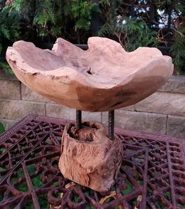 Vintage natürliche rohe Wurzelholz Schüssel auf einem Ständer Handarbeit 10x10x10in Unikat - Bild 1 von 22