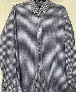 RALPH LAUREN LS KNOPFLEISTE BLAU PINK GINGHAM KARIERT, ROSA PONY GRÖSSE L, 36" ÄRMEL - Bild 1 von 4