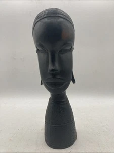 Afrikanische Eisenholz Skulptur 9 Zoll Büste weiblich handgeschnitzt Stammesstatue über 2 Pfund - Bild 1 von 6