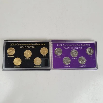 2- 2002 STATE QUARTER GOLD PLATINUM EDITIONS 5 COINS SETS LIMITED MINT - Image 1 of 3