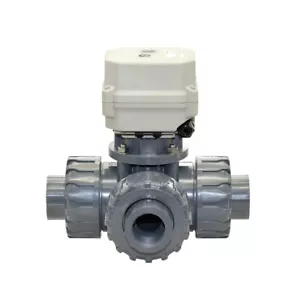 Motorkugelhahn PVC 3 Wege 230V DN40 Klebe Muffen 50mm automatsche Rückführung - Bild 1 von 3