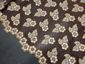 2.75 Yard Gold Brown Sequins Embroidery Lace Fabric 50” Width - Picture 1 of 5