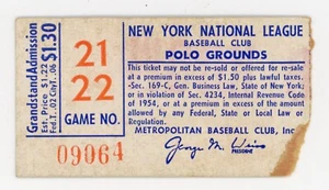 1962 Dodgers at Mets Memorial Day Polo Grounds "TICKET STUB ORIGINAL Mets KOUFAX - Bild 1 von 1