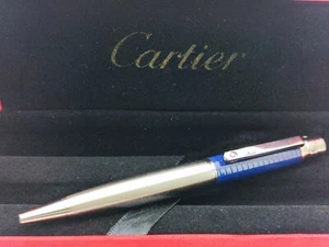 Luxury CARTIER SANTOS-DUMONT Special Edition Silver Body Ballpoint Pen -Blue Ink - Picture 1 of 5