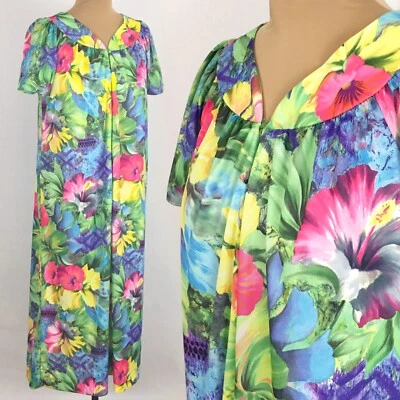 80-е Гранада США Кафтан Гавайский Дом Платье MuMu Размер Маленький / Средний Ночной Халат - Изображение 1 из 4