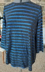 Erin London Metallic Dunkelblau & Schwarz Sparkley Karriere Top 3/4 Arm Tunika Gr. M - Bild 1 von 6