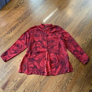 Women’s Sheer Red Button Tunic Top Sz 16 Vamp Whimsigoth Witchy Goth EUC - Picture 1 of 12
