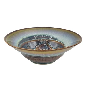 Bill Campbell Studio Art Pottery 8" Bowl Iris Lotus Trillium Blue Signed - Picture 1 of 6