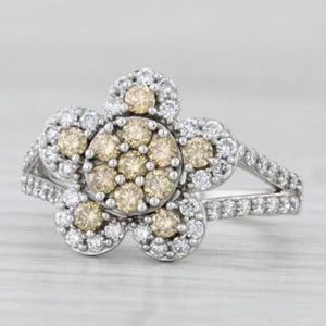 0.68ctw Diamond Cluster Flower Ring 14k White Gold Size 5 - Picture 1 of 10