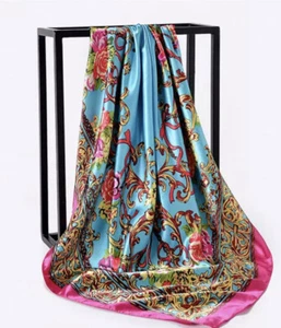 Bufanda cuadrada inspirada en diseñadores de 35"x35" poliéster seda sensación - Nueva - Imagen 1 de 2