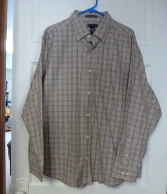 :) NWT Knightsbridge cotton plaid XL shirt-long sleeves-button  down -tan - Image 1 of 4