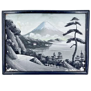 Vintage Japanese Art Painting Mount Fuji 3D Paper Mache Acrylic on Wood Framed - Picture 1 of 19