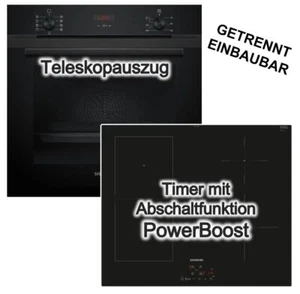 Herdset SIEMENS Backofen Teleskopauszug + Induktionskochfeld Booster autark 60cm - Bild 1 von 12