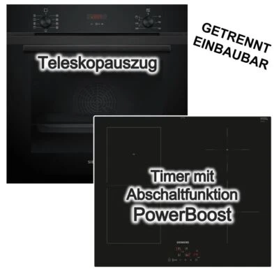 Herdset SIEMENS Backofen Teleskopauszug + Induktionskochfeld Booster autark 60cm - Bild 1 von 4