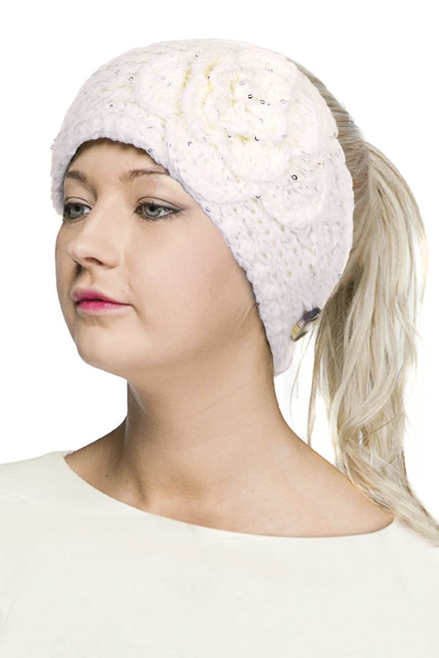 Pingente de flor feminino ScarvesMe C.C glitter cabo malha headband headwrap - Imagem 1 de 1
