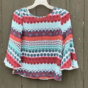 Red Camel Girls Blouse Multicolor Printed Floral Geometric Flowy Size Med # 718 - Picture 1 of 3