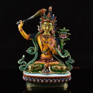 Gold vergoldet fein handbemalt Manjushri / Jambiyang Kupfer Statue Patan, Nepal - Bild 1 von 4