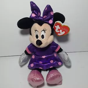 Ty Beanie Babies Minnie Mouse Purple Pink Sparkle Plush Bow - Picture 1 of 4