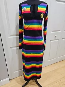 dELiAs Dolls Kill Rainbow Blast Striped Long Sleeve Black Patch Maxi Dress S NWT - Picture 1 of 8