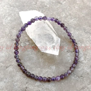 Natürliche 4mm Zierliche Amethyst Stein Perlen Armband Stretch Armband 19cm - Bild 1 von 6