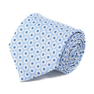E.Marinella Slim 2.75" Sky Blue and White Floral Medallion Print Silk Tie