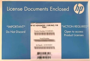 HPE 512485-B21 iLO Advanced 1-server License - PHYSICAL LICENSE - Picture 1 of 1